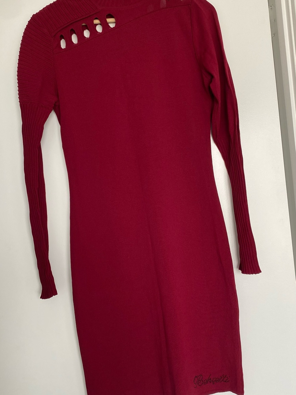 Long Sleeve Cutout Knit Dress in Deep Red